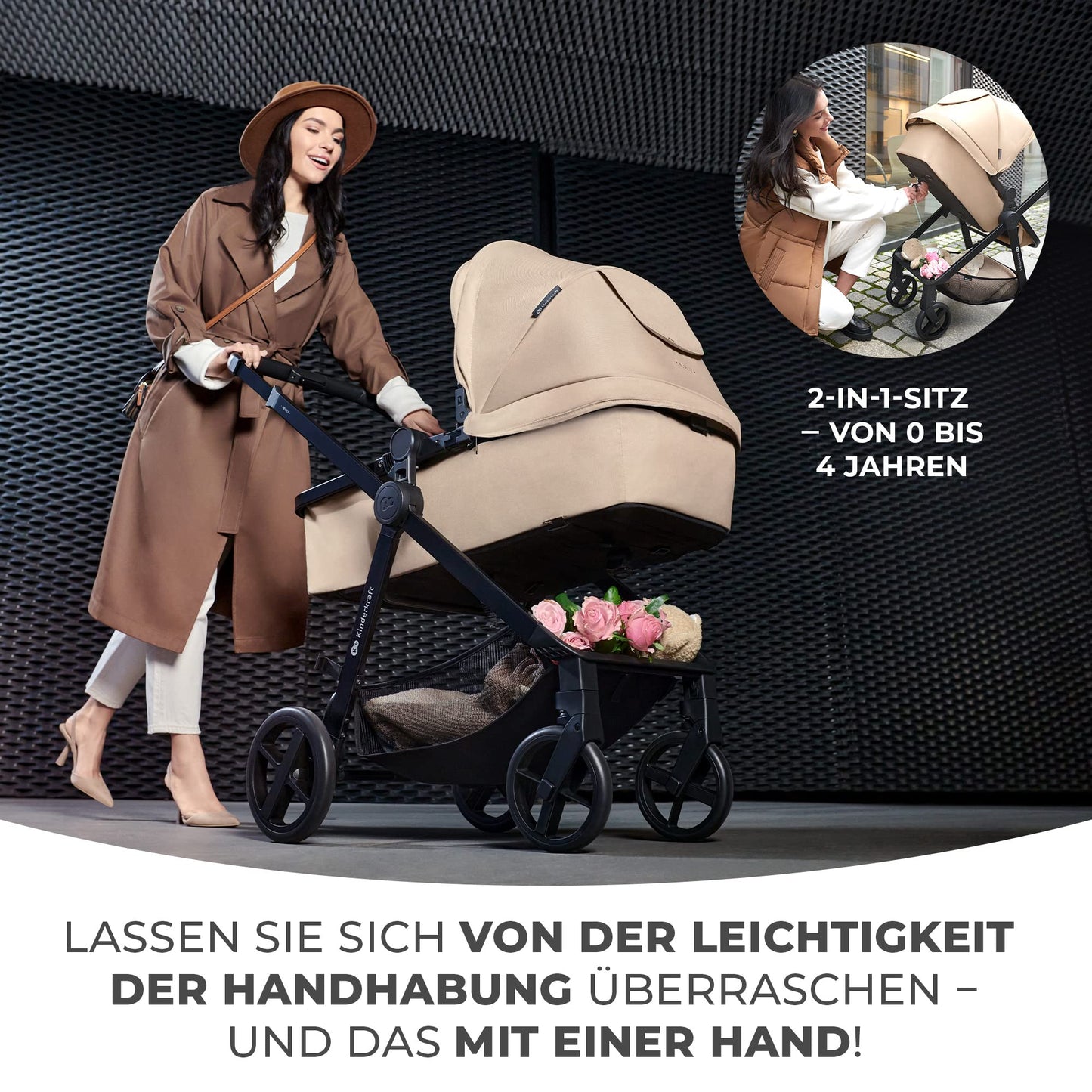 Kinderkraft NEWLY 4 in 1 vankrikomplekt, kuni 22 kg, hall
