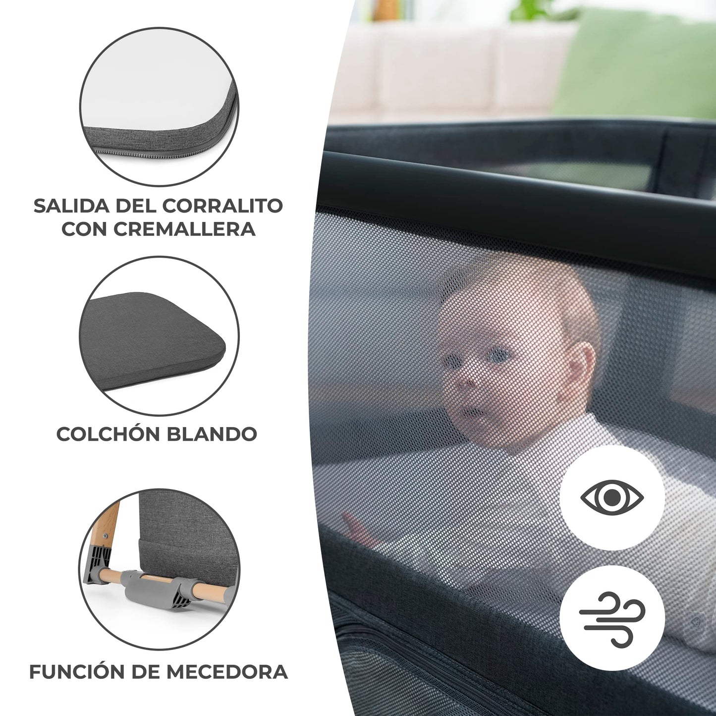 Kinderkraft SOFI 4-in-1 reisivoodi ja mänguaedik, hall