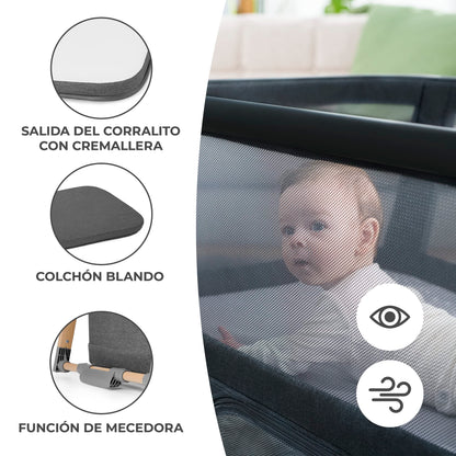 Kinderkraft SOFI 4-in-1 reisivoodi ja mänguaedik, hall