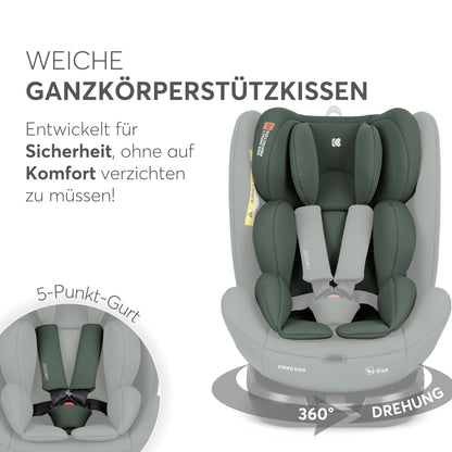 KikkaBoo i-MOOVE 2 i-Size turvatool 40–150 cm ISOFIX ja 360° pööratav – armee roheline