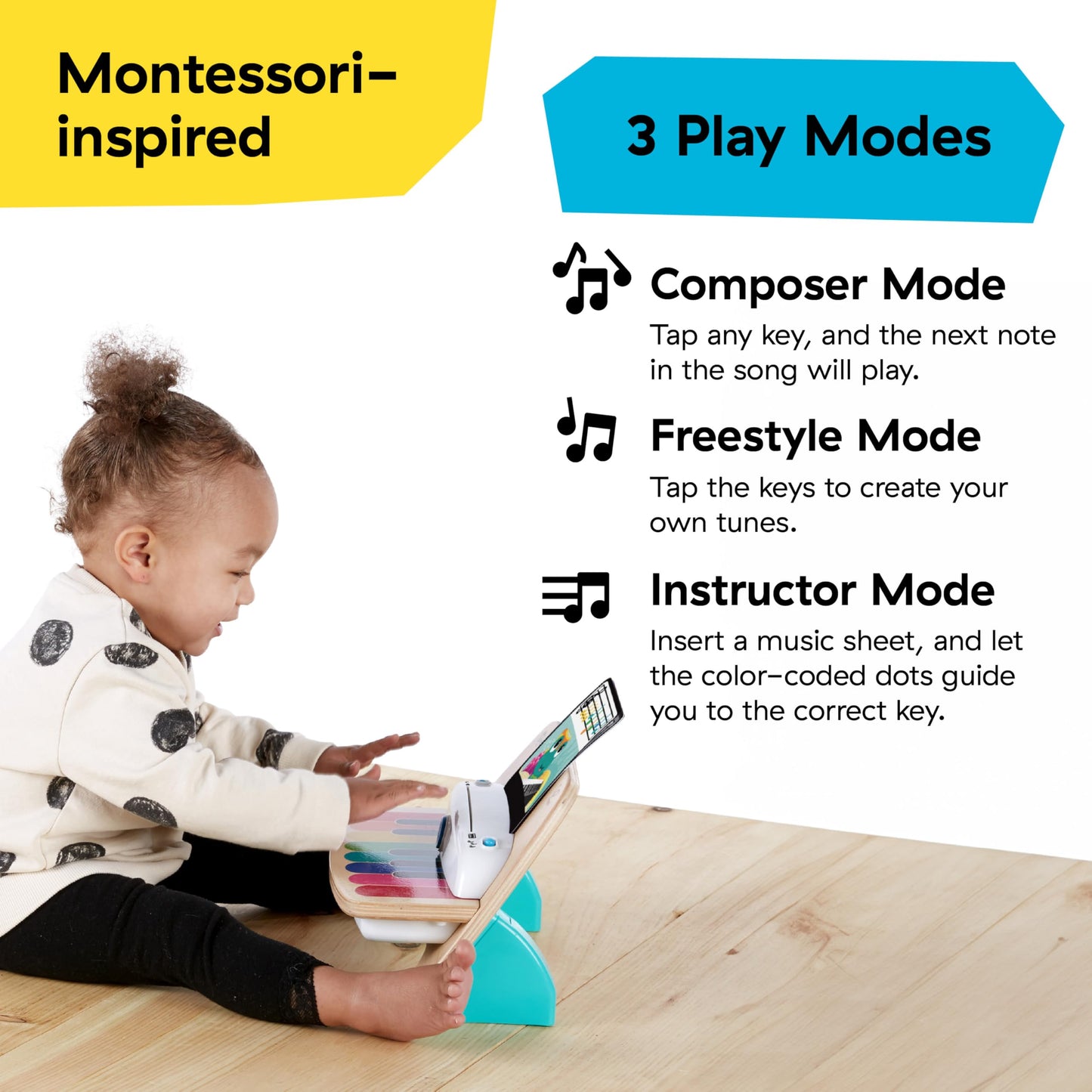 HAPE Baby Einstein Magic Touch puidust klaver, Montessori muusikamänguasi (6–36 kuud)
