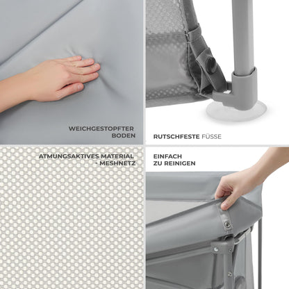 Kinderkraft ZIKI kokoontaitettava leikkikehä kantokassilla, harmaa (Grey), 126,5 × 126,5 cm