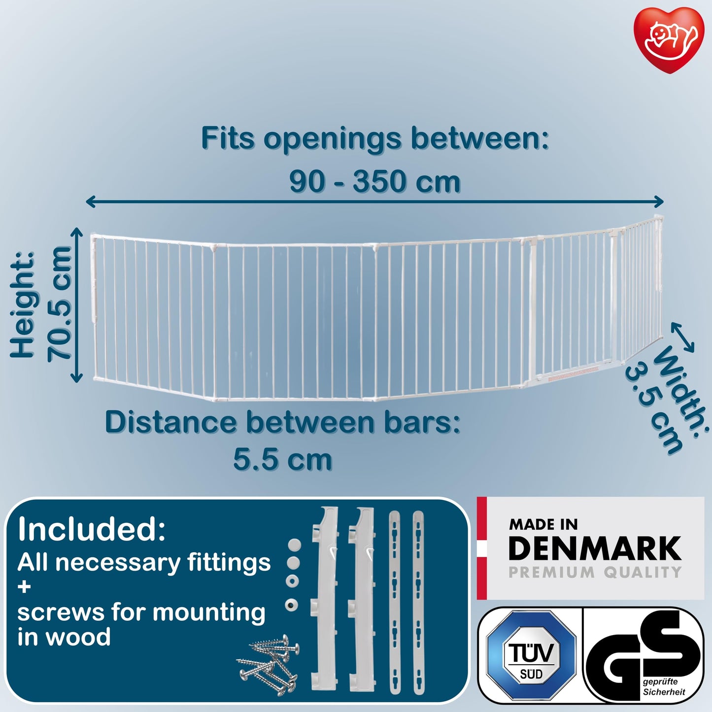 BabyDan Flex XXL turvavärav 90-350 cm, valge, mudel 56824-2400-10-75