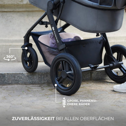 Kinderkraft MOOV2 AIR 3-ühes vanker, MINK PRO I-SIZE turvatooliga, helehall