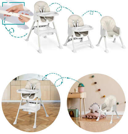 Ricokids syöttötuoli 3in1 6+ kk, kokoontaitettava, korkeussäädettävä, harmaa