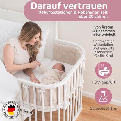 Babybay Original pöögipuidust vooditasku + madrats + lisad, reguleeritava kõrgusega, valge