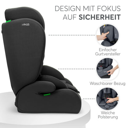 KikkaBoo i-PASS i-Size turvatool 9–36 kg (76–150 cm), must