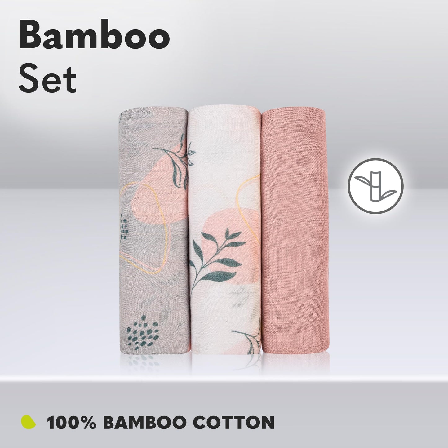 Lionelo bambusest musliinrätikute komplekt beebile, 3 tk (70 × 70 cm) – Leaf