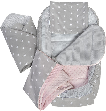 Medi Partners beebipesa komplekt 5-osaline, 100 × 60 cm, puuvillane (hall/roosa)