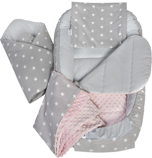 Medi Partners beebipesa komplekt 5-osaline, 100 × 60 cm, puuvillane (hall/roosa)