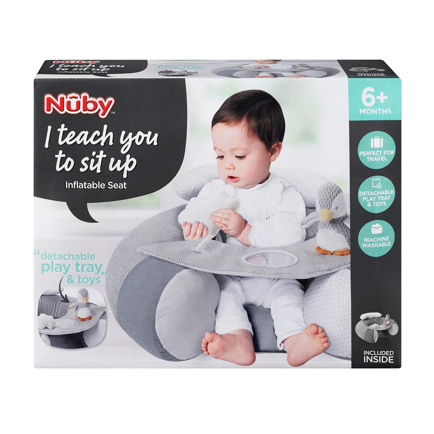 Nuby Penguin Sit-Me-Up täispuhutav iste mängualusega, 6+ kuud