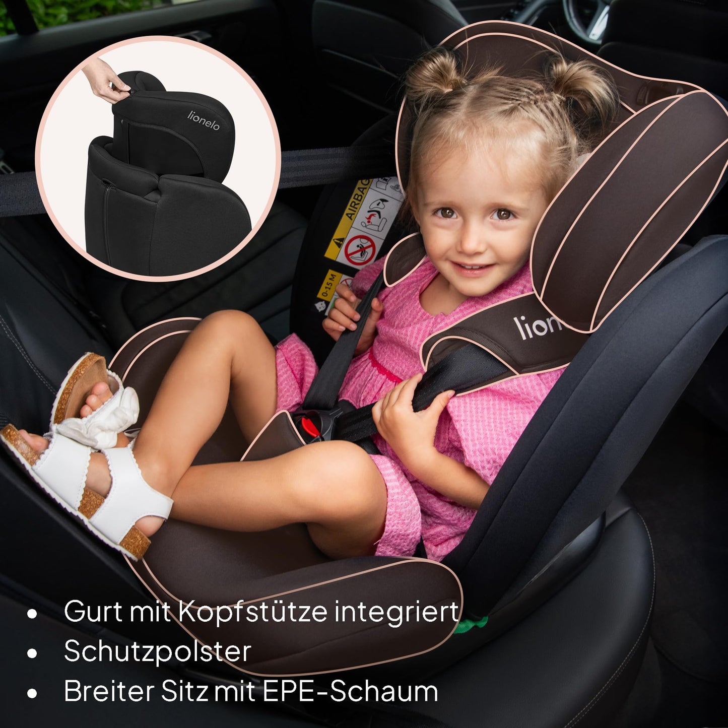 Lionelo Bastiaan i-Size 360° turvatool, 0-36 kg, 40-150 cm, Black Carbon