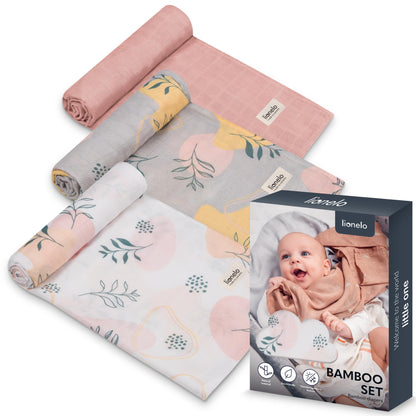 Lionelo bambusest musliinrätikute komplekt beebile, 3 tk (70 × 70 cm) – Leaf