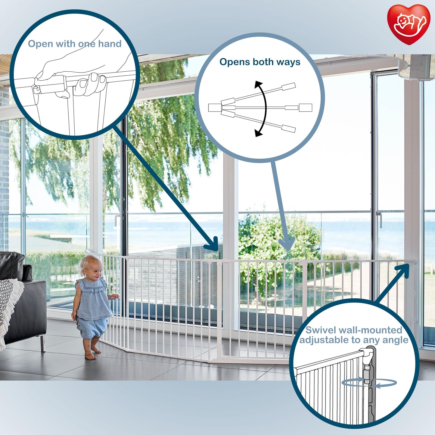 BabyDan Flex XXL turvavärav 90-350 cm, valge, mudel 56824-2400-10-75