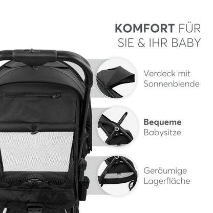 Kikka Boo CIELA kevyet matkarattaat, taittuu kokoon automaattisesti, 7,1 kg, musta, enintään 22 kg