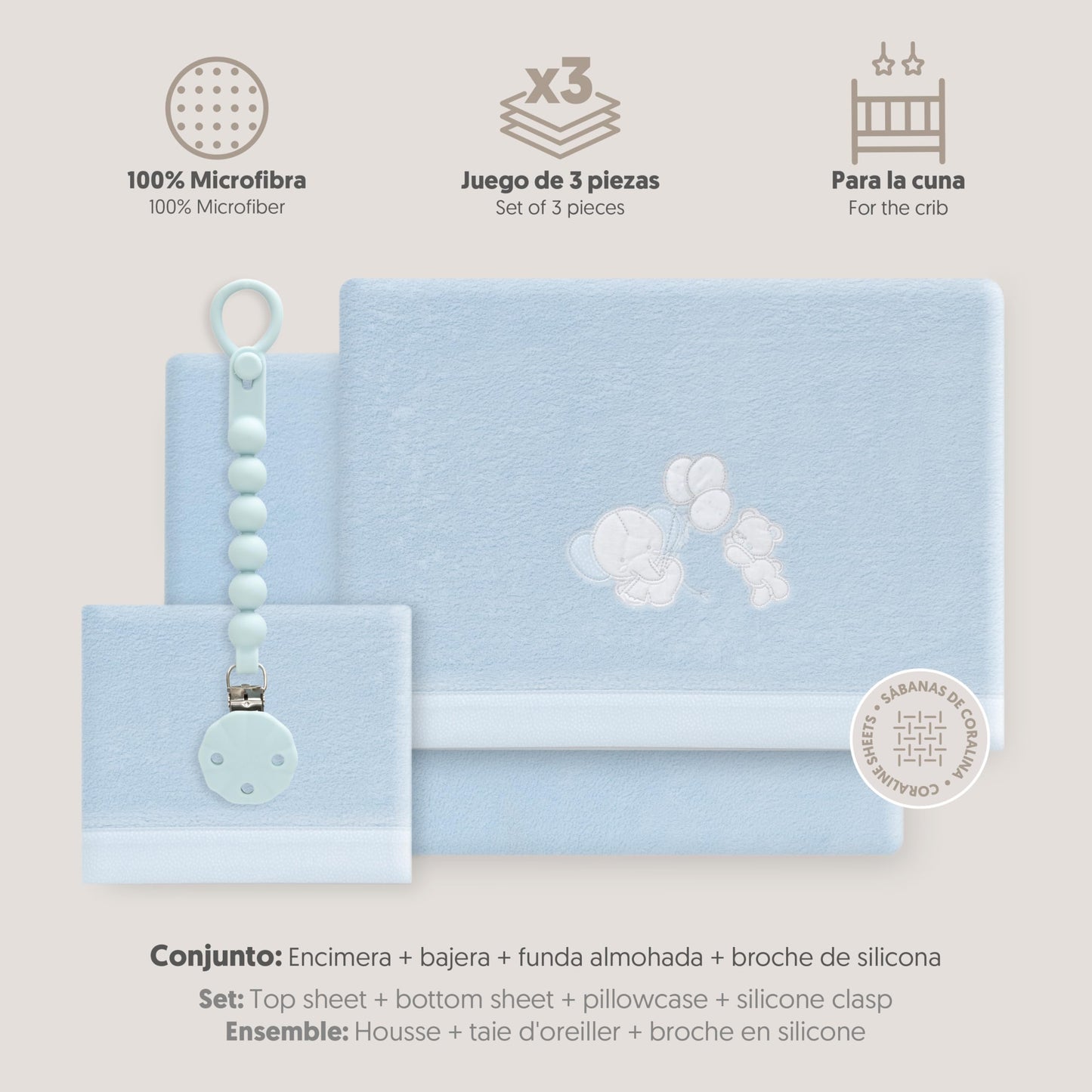 Interbaby talvine voodipesukomplekt 60 × 120 cm, Coralina, Elephant Balloon sinine