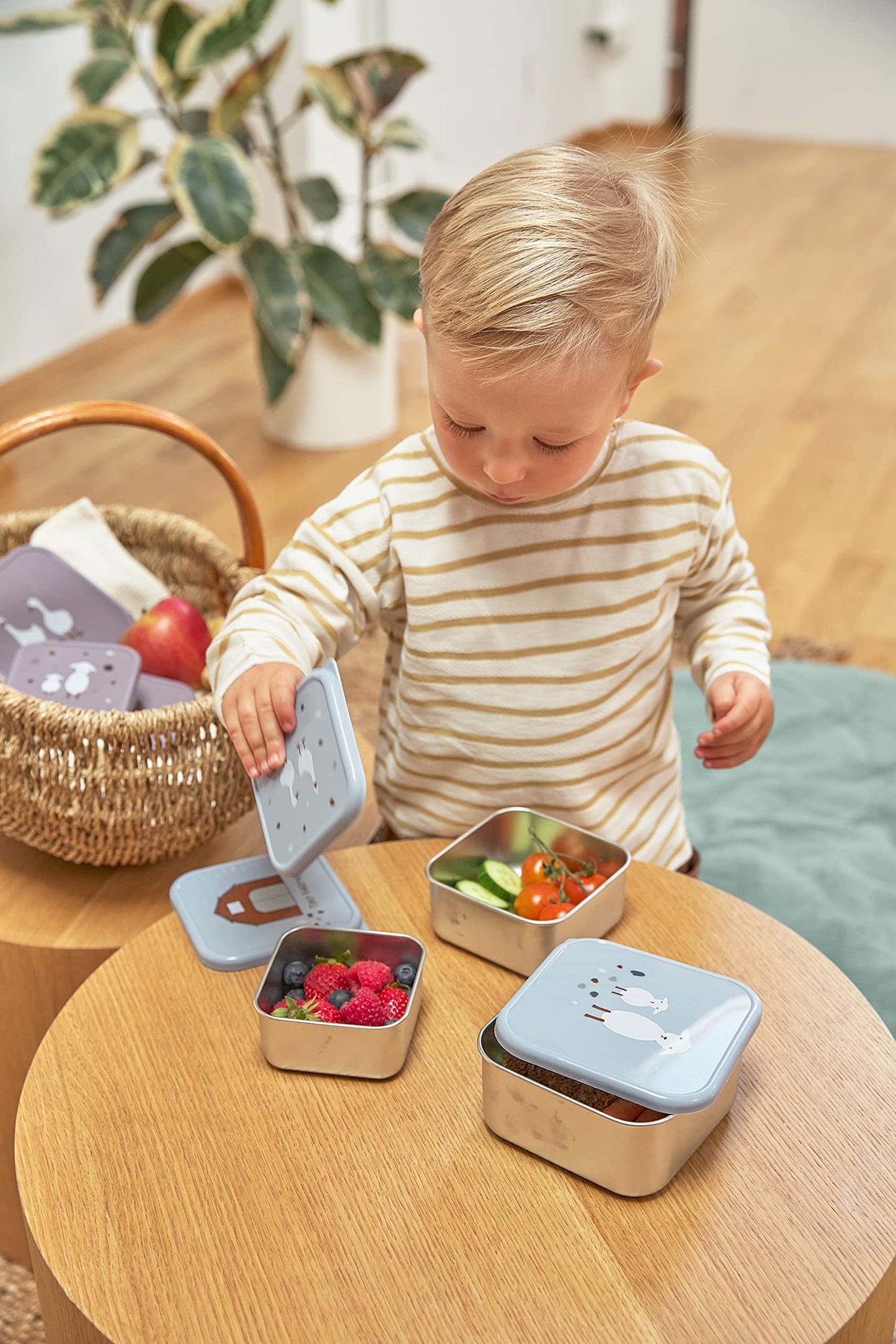LÄSSIG Tiny Farmer roostevabast terasest suupistekarpide komplekt, 3 tk, sinine