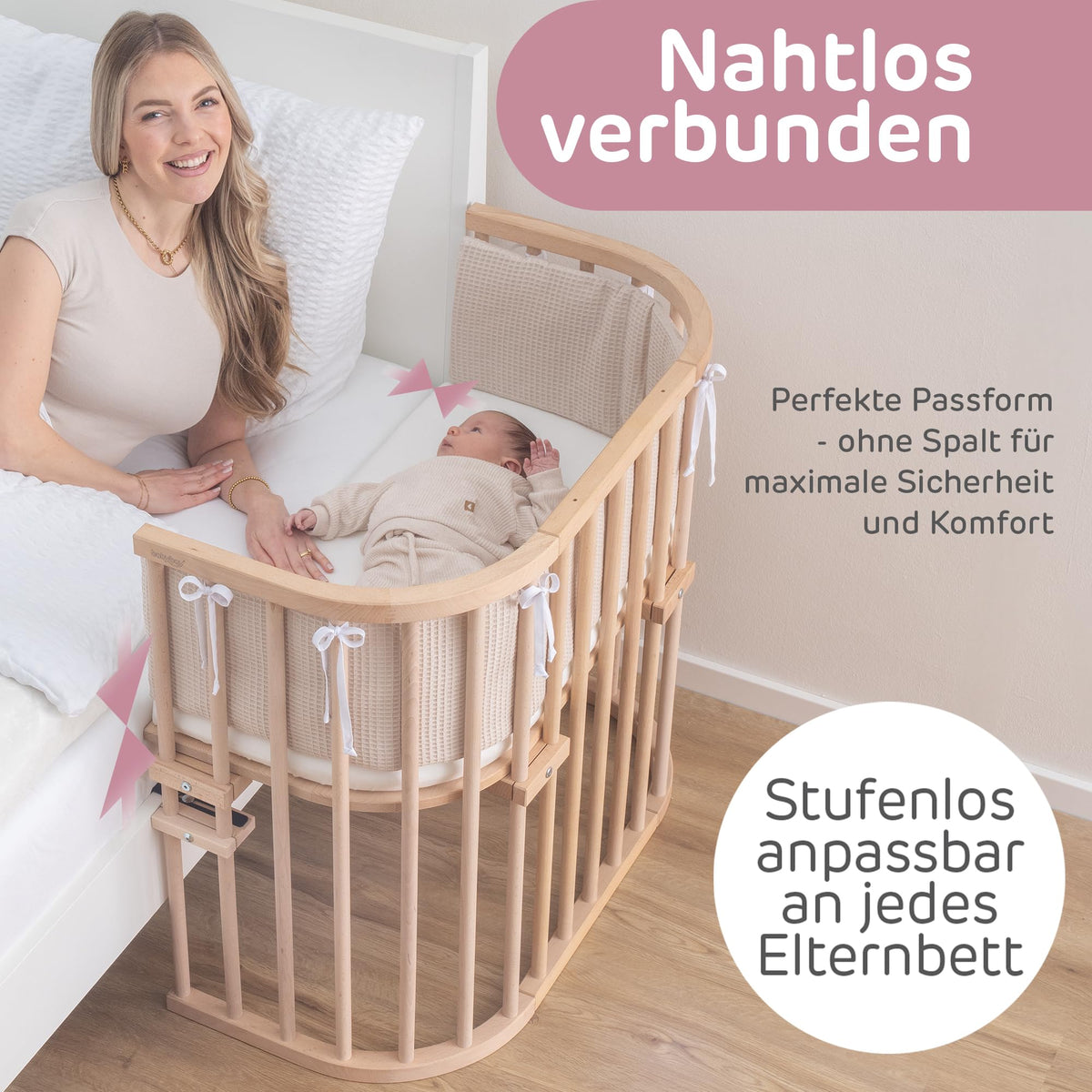 babybay Original vooditasku pöögipuust, naturaalne + voodipehmendus (mesh), lina ja madrats