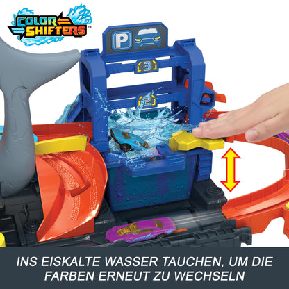Hot Wheels City Let's Race – hai-teemaline värvimuutev autopesula, 1:64 auto ja veemängu funktsioonidega (HTN82)