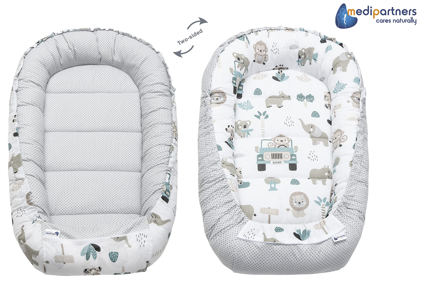 Medi Partners beebipesa komplekt 5-osaline 100 × 60 cm, Mint Zoo beež