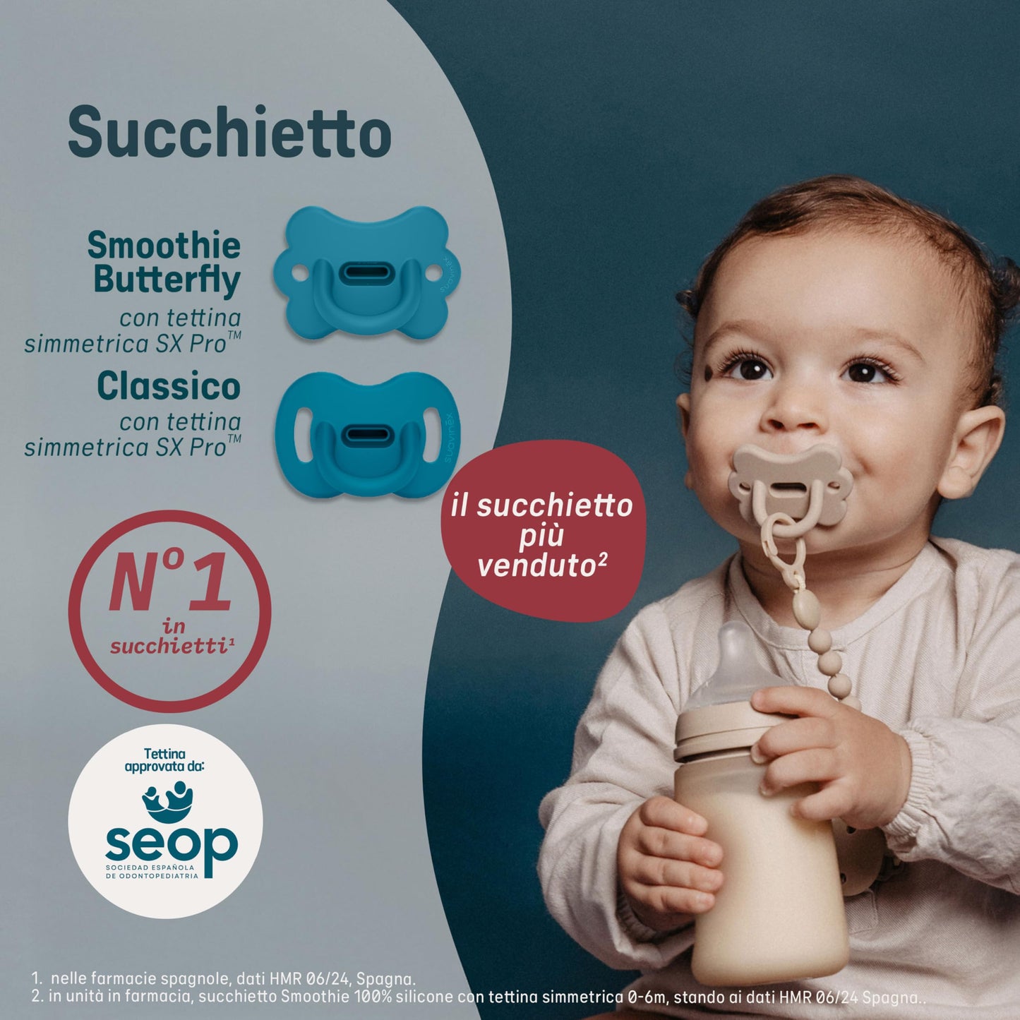 Suavinex Smoothie SX Pro ortodontiline silikoonlutt, 6–18 kuud, sinine 2tk