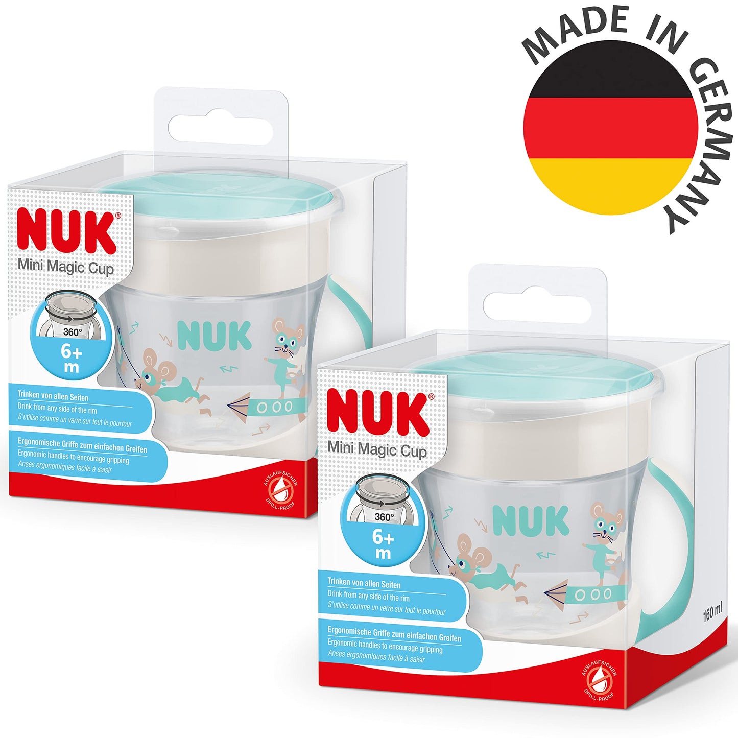 NUK Mini Magic Cup õppimistops 360° joogiserv, 160 ml, 2 tk, türkiis, alates 6 kuust