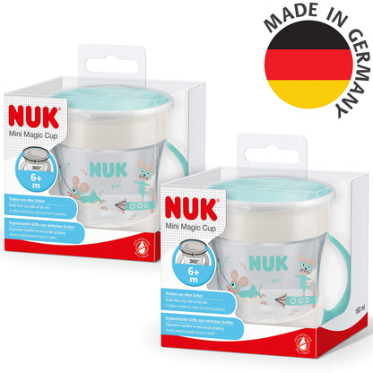 NUK Mini Magic Cup õppimistops 360° joogiserv, 160 ml, 2 tk, türkiis, alates 6 kuust