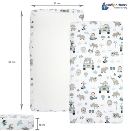 Medi Partners kummiga voodilina beebivoodile 60 × 120 cm, Mint Zoo