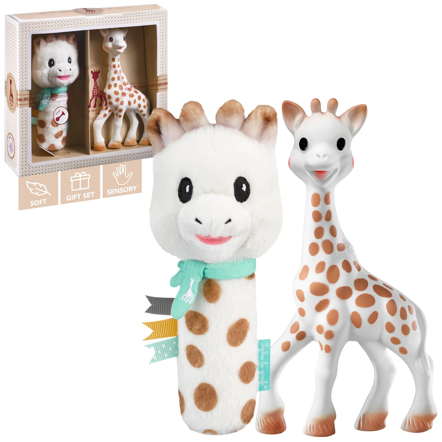 Sophie la girafe Sophiesticated kinkekomplekt: närimislelu ja pehme kõrin