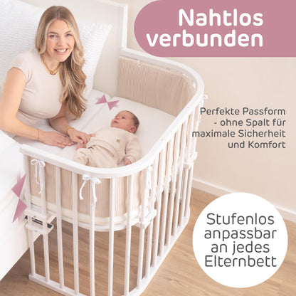 Babybay Original pöögipuidust vooditasku + madrats + lisad, reguleeritava kõrgusega, valge