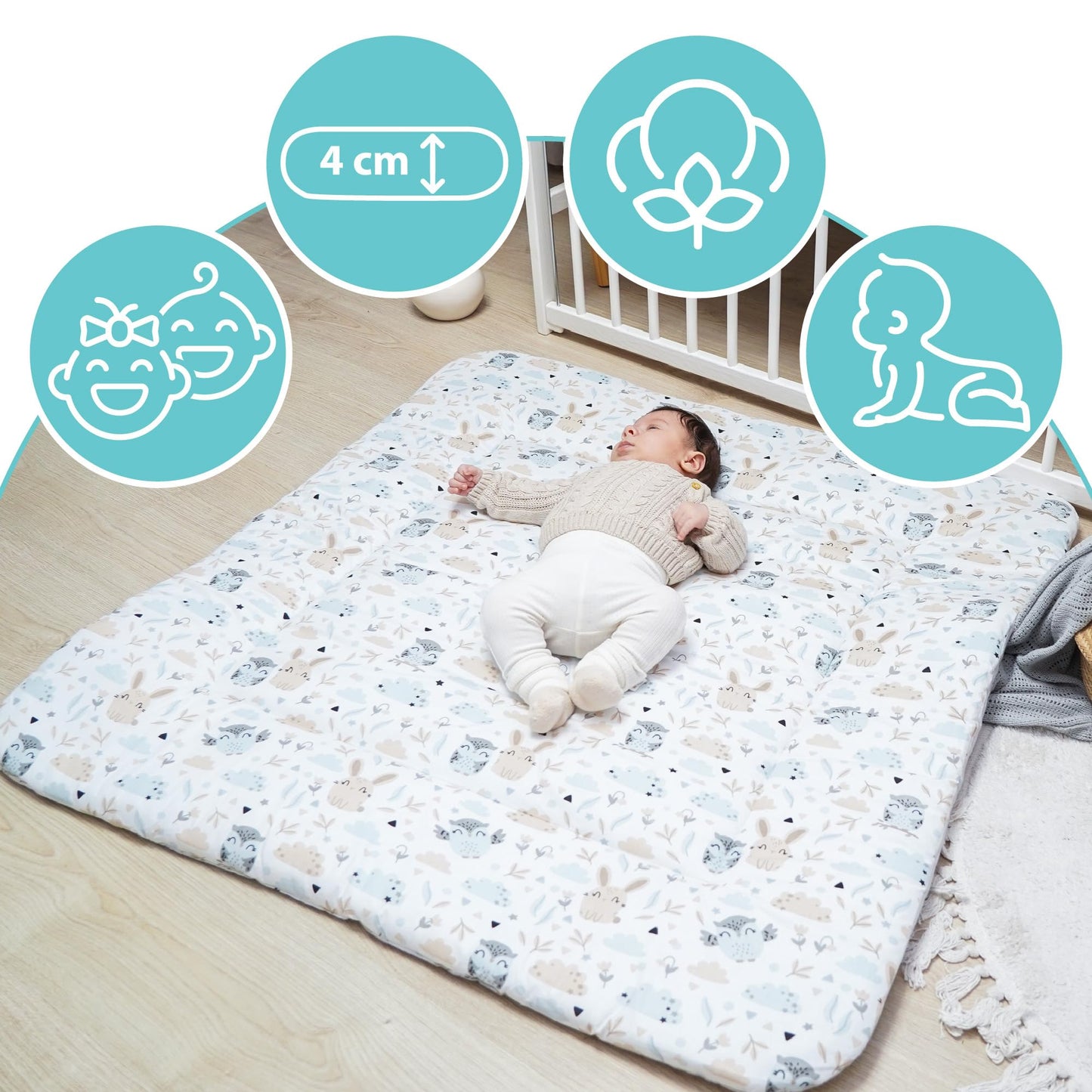 Totsy Baby kokkupandav mängumatt 100 × 100 cm – Owls (sinine / roosa)