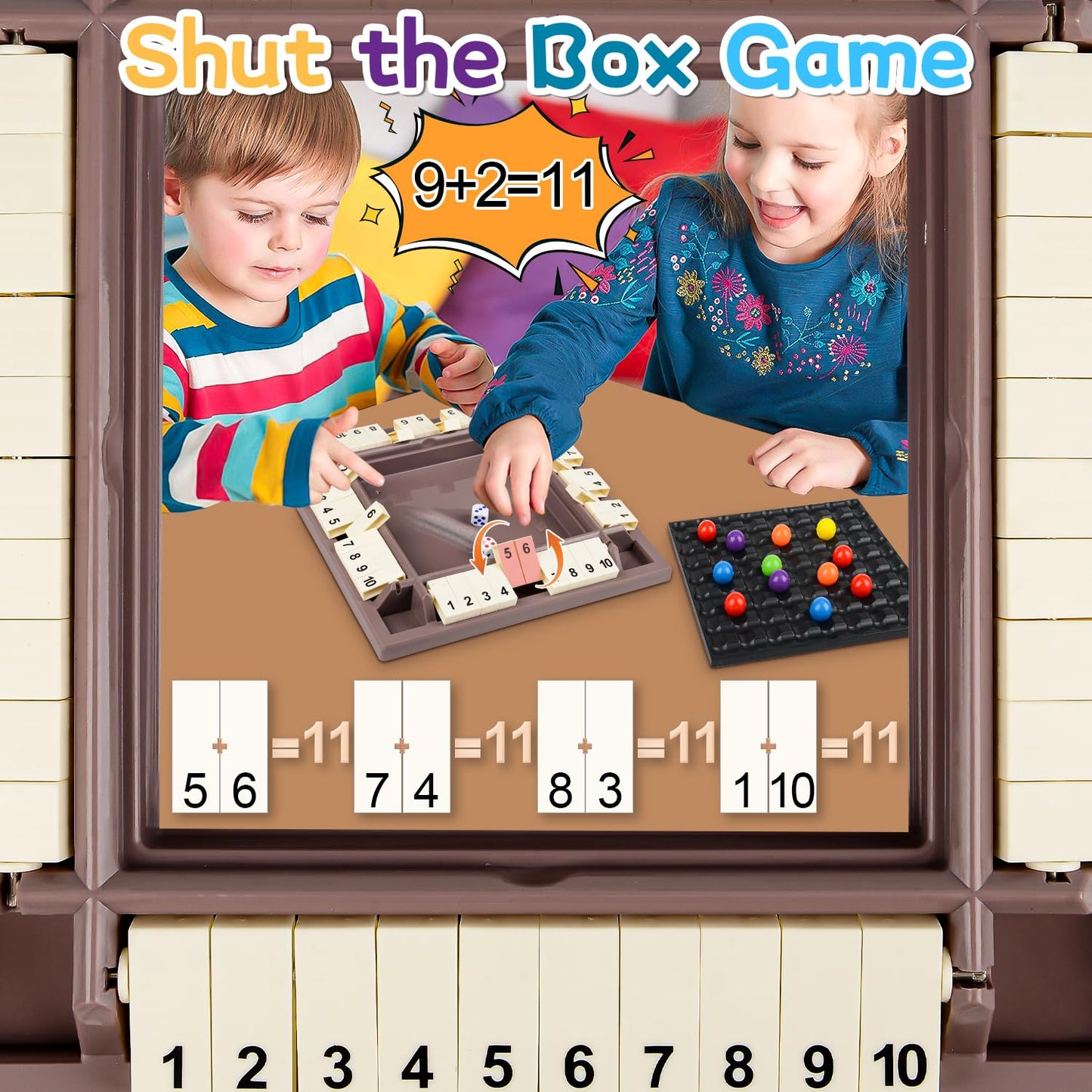 Yizemay 2-in-1 lauamäng “Shut The Box” ja vikerkaarehelmeste mäng