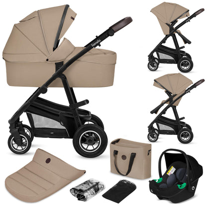 Lionelo Bianka 3-in-1 vankrikomplekt õhkrehvidega– Beige Sand