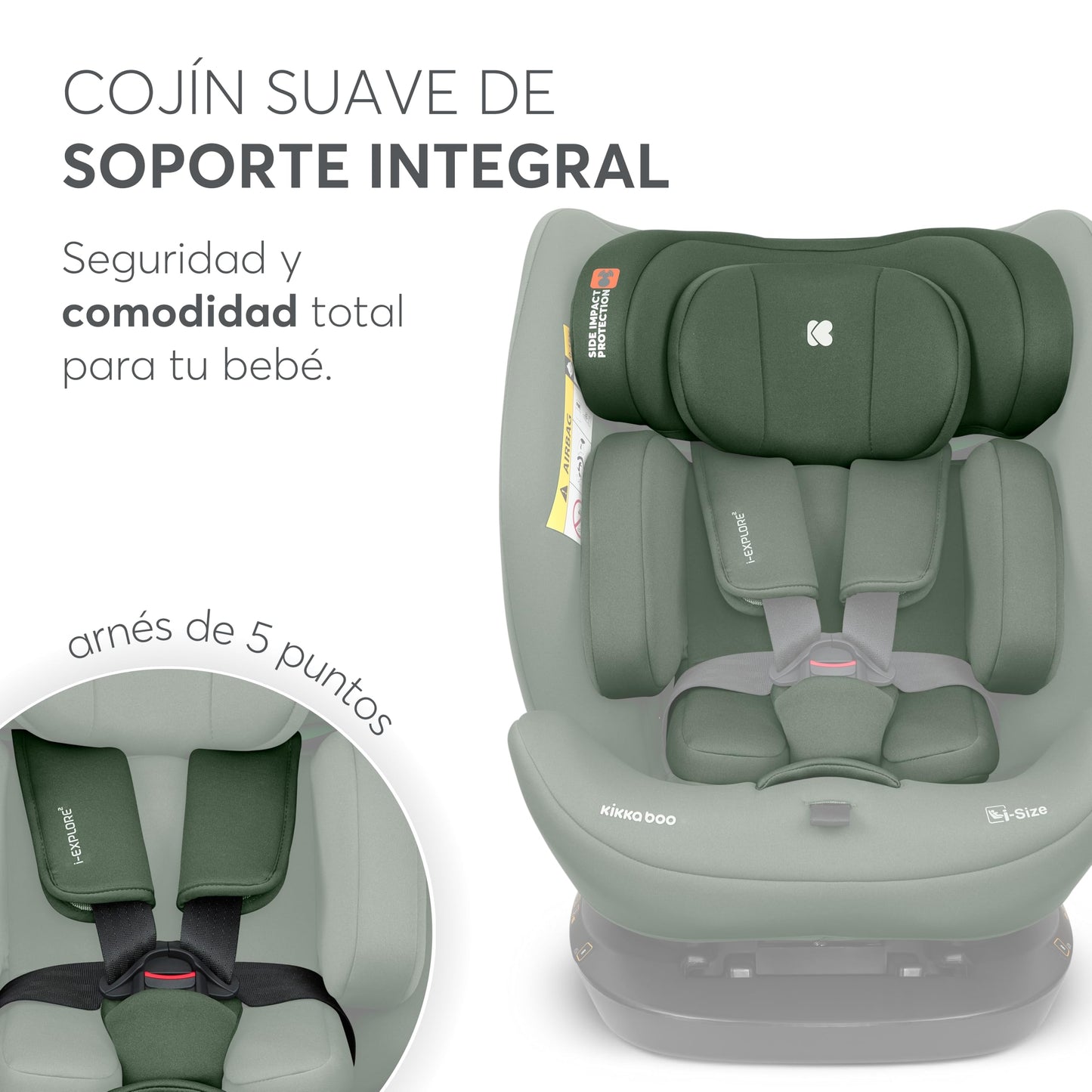 KikkaBoo i-EXPLORE 2 i-Size turvatool 40–150 cm, Army Green