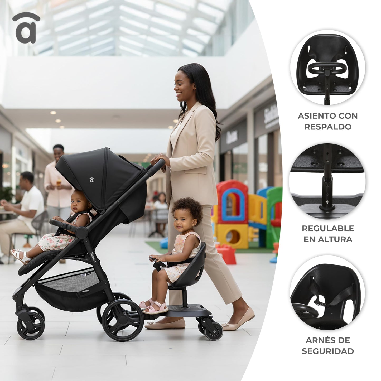 Asalvo Go Seat 2-in-1 universaalne jalutuskäru lisaiste, must, 2-5 a, kuni 20 kg