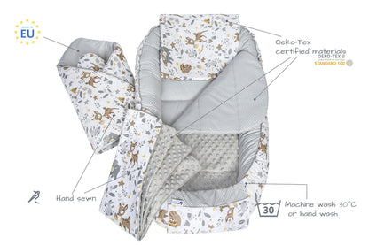 Medi Partners 5-osaline beebipesa komplekt Deer & Grey Plush, 100% puuvill