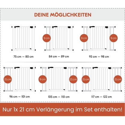 hauck Clear Step Autoclose 2 turvavärav 21 cm pikendusega, valge, 96-101 cm, 77 cm, ilma puurimiseta