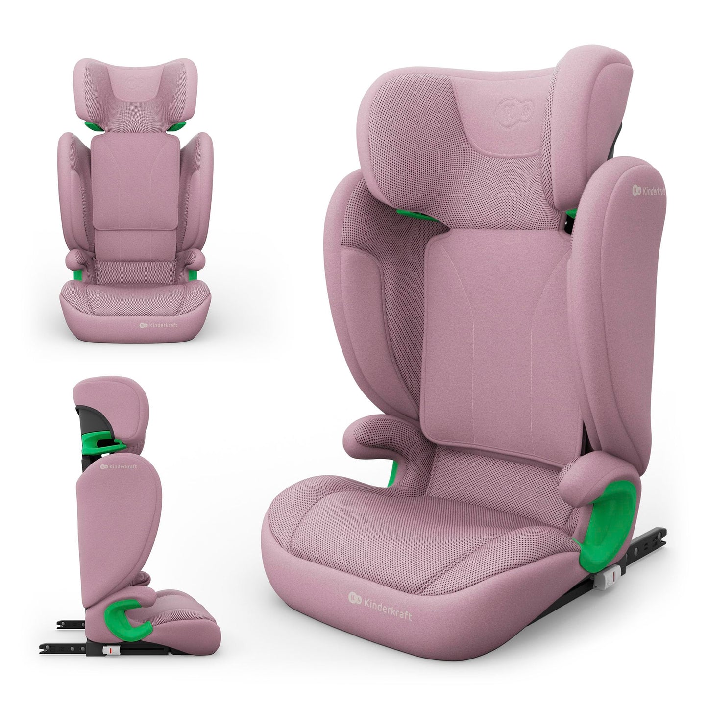 Kinderkraft JUNIOR FIX 2 PRO turvatool 100–150 cm, roosa, ISOFIX ja turvavööga kinnitatav