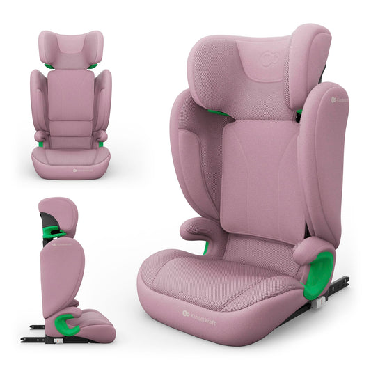 Kinderkraft JUNIOR FIX 2 PRO turvatool 100–150 cm, roosa, ISOFIX ja turvavööga kinnitatav