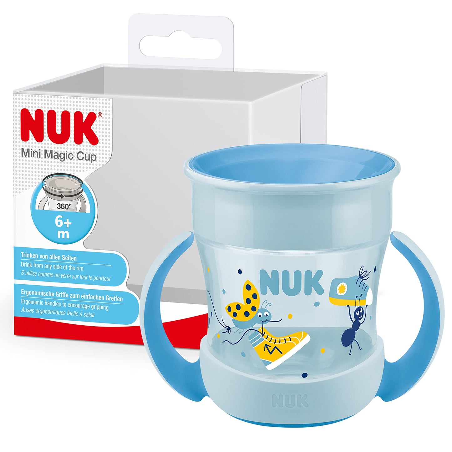 NUK Mini Magic Cup 360° joogitops, 160 ml, 6+ kuud, sinine lepatriinuga