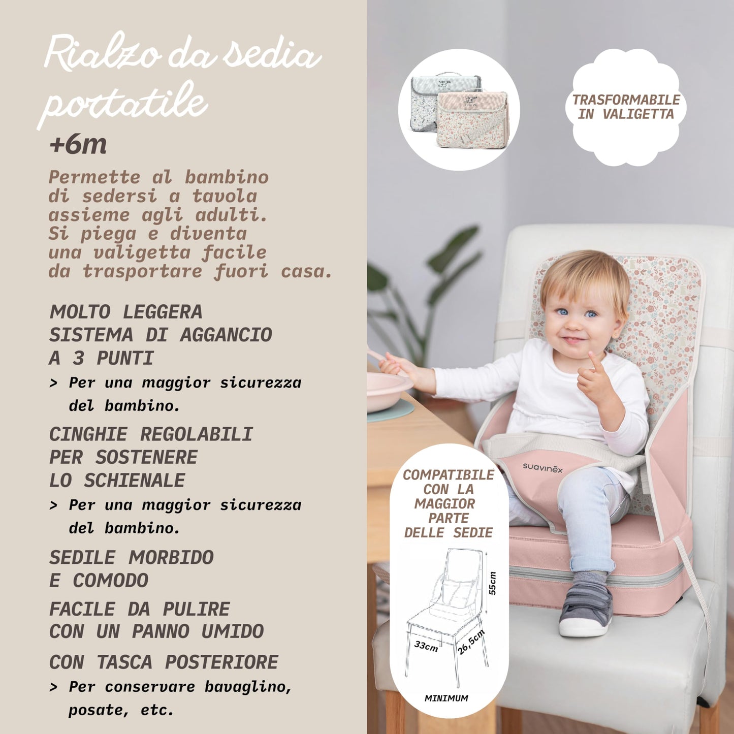 Suavinex Wonderland kaasaskantav söögitool/istmekõrgendus, 6+ kuud, roosa