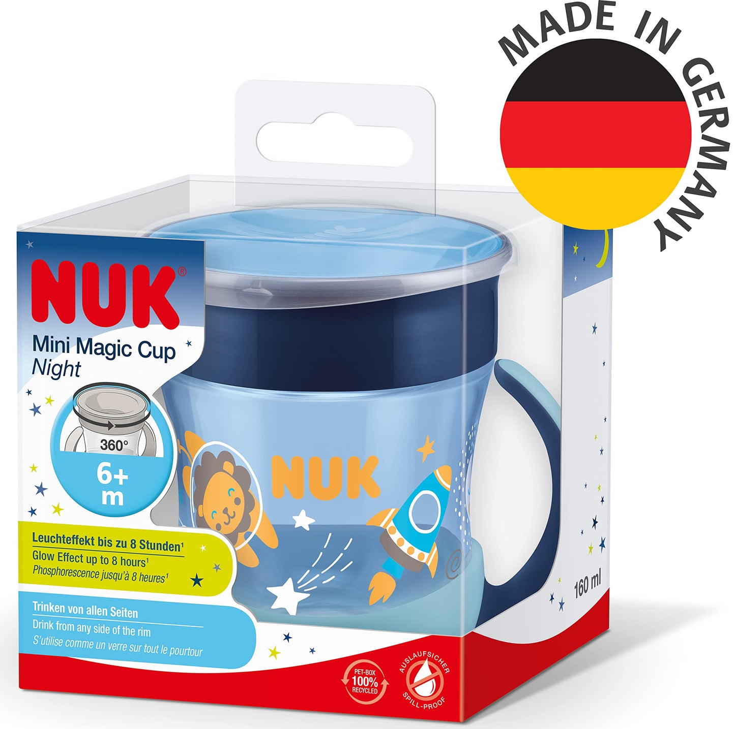 NUK Mini Magic Cup treeningtass helendava efektiga, 160 ml, sinine, 6+ kuud