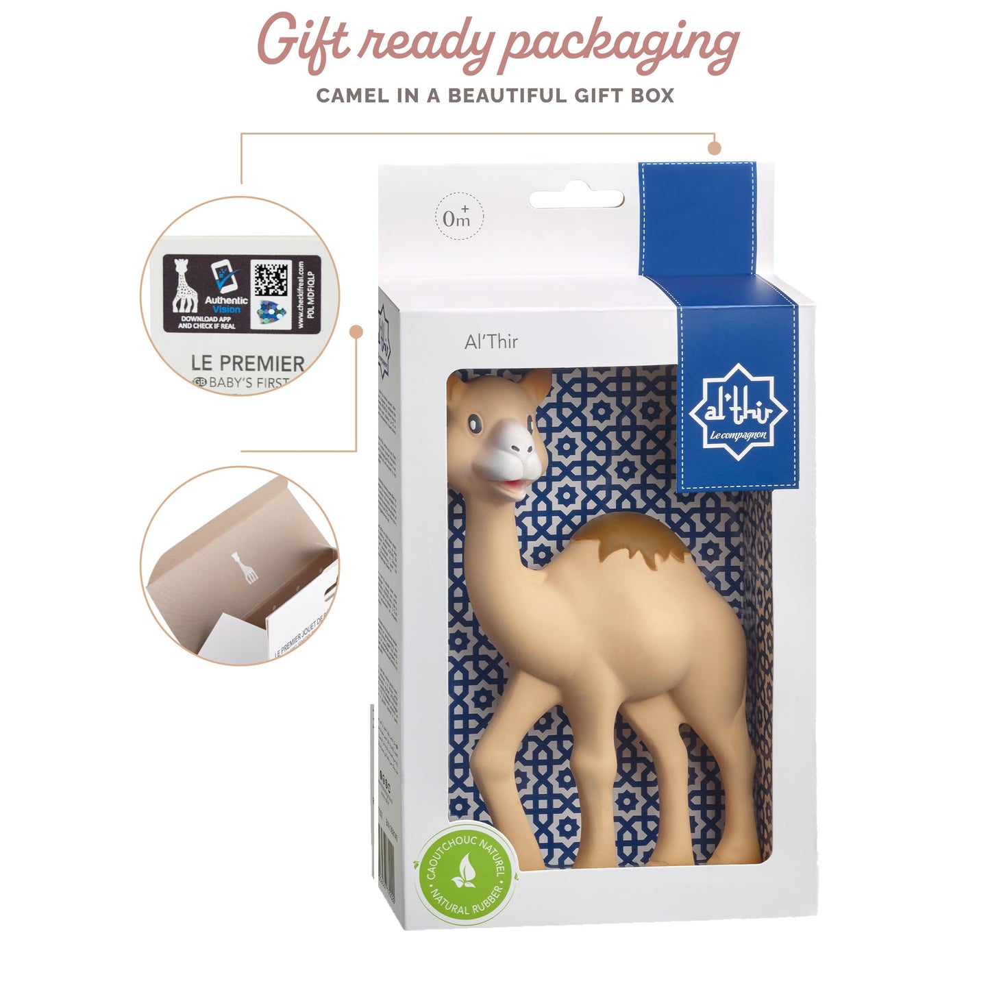 Sophie la girafe Al’Thir kaamel – naturaalne kummist närimislelu beebile