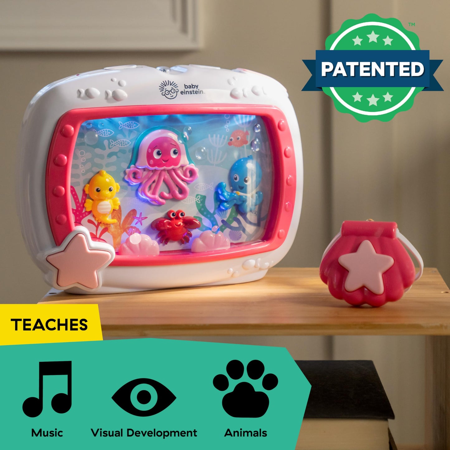 Baby Einstein Sea Dreams Soother akvaarium muusikaline öölamp ja voodimänguasi beebidele, roosa