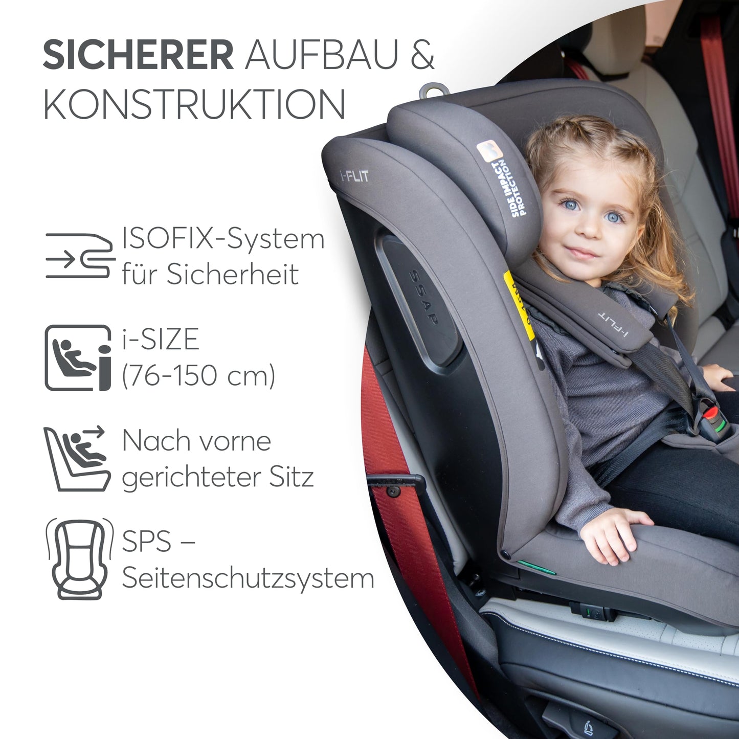 KikkaBoo i-Size i-FLIT turvatool 76–150 cm, ISOFIX, grupp 1/2/3, must