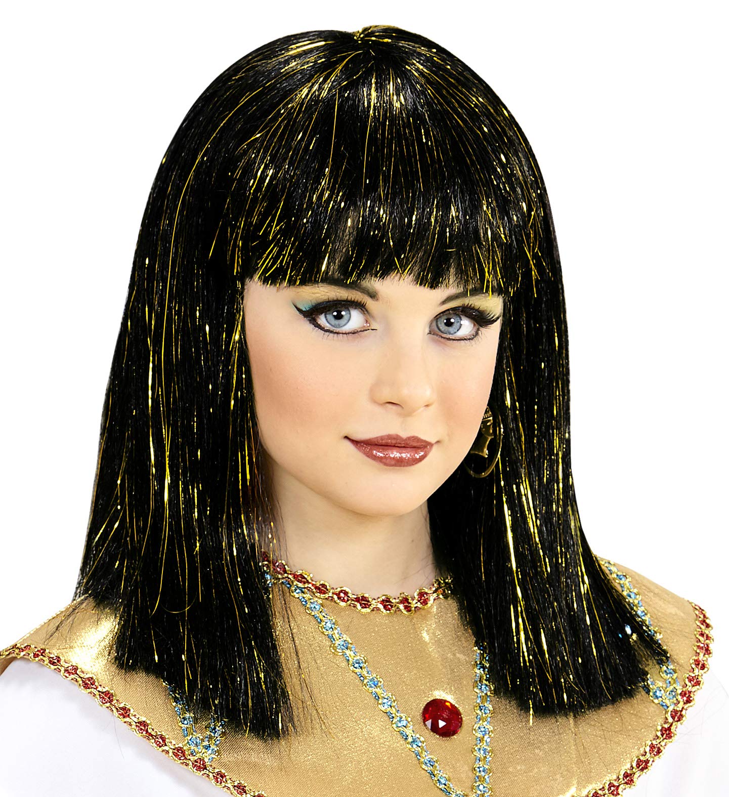 Laste Cleopatra parukas, must kuldsete läigetraadidega