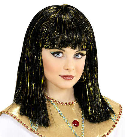 Laste Cleopatra parukas, must kuldsete läigetraadidega