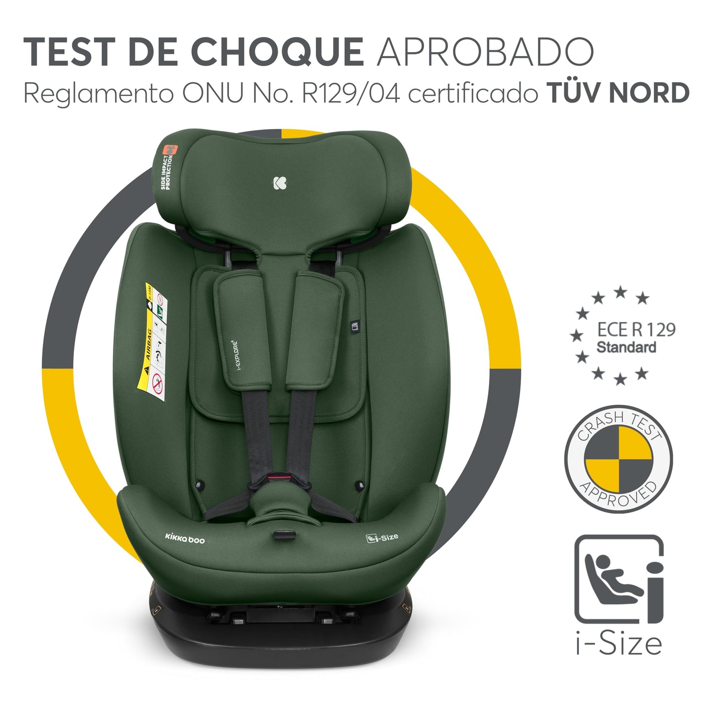 KikkaBoo i-EXPLORE 2 i-Size turvatool 40–150 cm, Army Green
