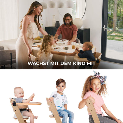 Kinderkraft ENOCK söögitool ja lastetool 2in1, täispuidust pöögist, hall