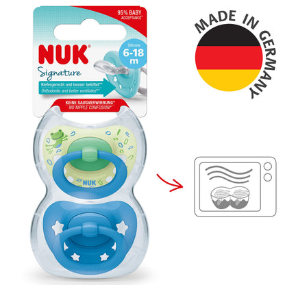 NUK Signature lutt 6–18 kuud, sinine/roheline (2 tk)
